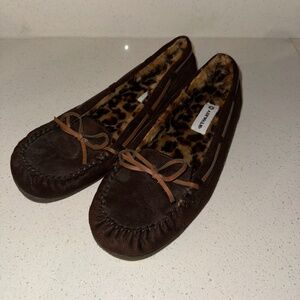 Brown Fuzzy Moccasins Women's 12